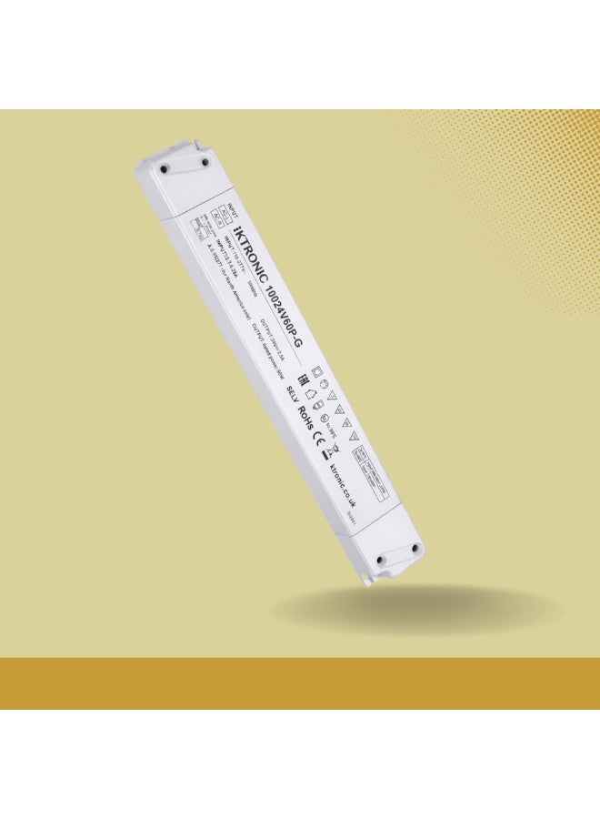 KTRONIC 60W 24V LED Driver – Ultra Slim LED Driver, 110-277VAC to 24V DC 2.5A. - Image 1